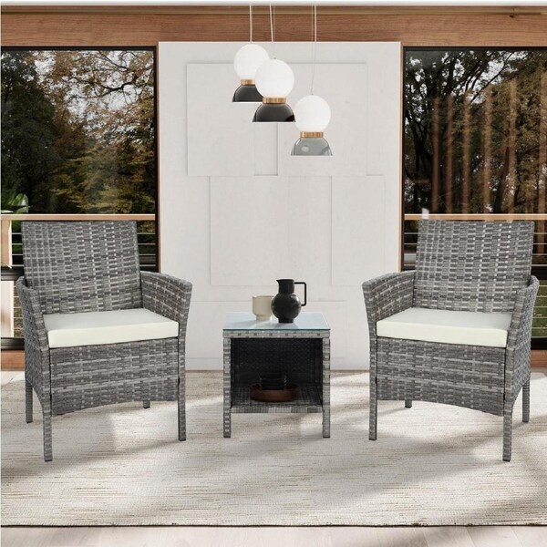 ALFORDSON Outdoor Furniture 3PCS Bistro Chairs Table Set Wicker Grey