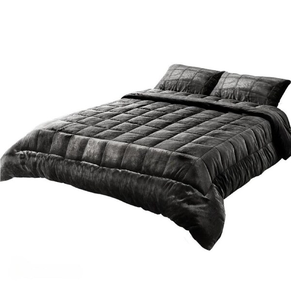 Bedding Faux Fur Mink Quilt Throw Warm Blanket Comforter Queen Size Charcoal