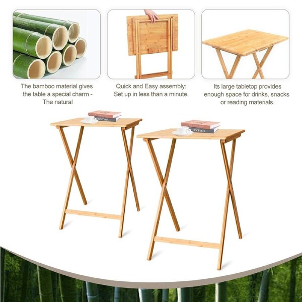 2 Pcs Laptop Dinner Tables - Bamboo Folding Tray & Snack Table