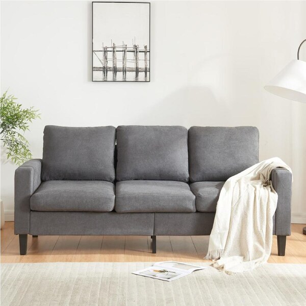 Homfurn Contemporary Fabric 3 Seater Couch, Comfortable Sectional Sofas, Grey