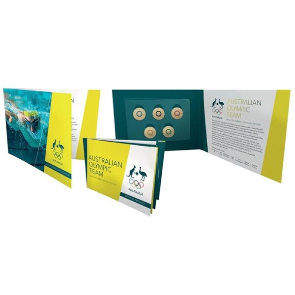 2016 $2 AUSTRALIAN RIO OLYMPIC GAMES TEAM COIN SET OF 5 COLOURED COINS