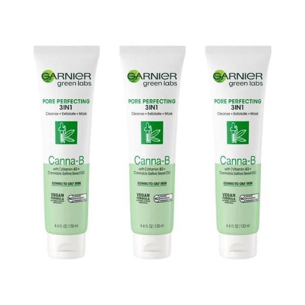 3 x Garnier Green Labs Pore Perfecting 3in1 Canna-B Clay Cleanser 130mL
