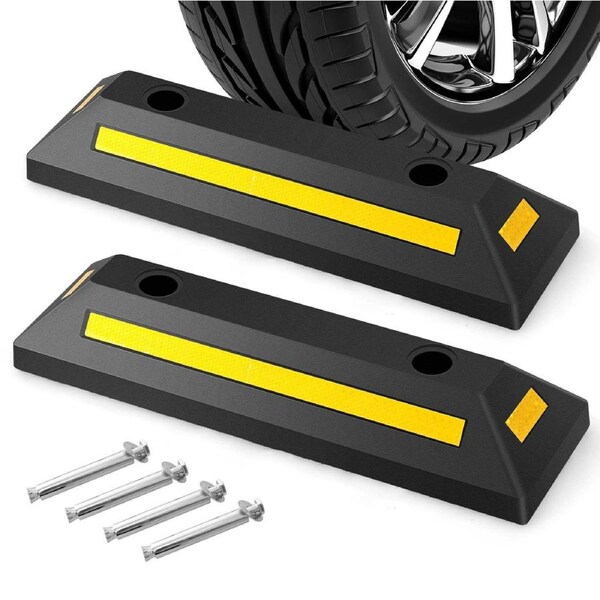 Costway 2Pcs Rubber Curb Garage Vehicle Floor Stopper Heavy Duty w/Three-Way Reflective Stripes