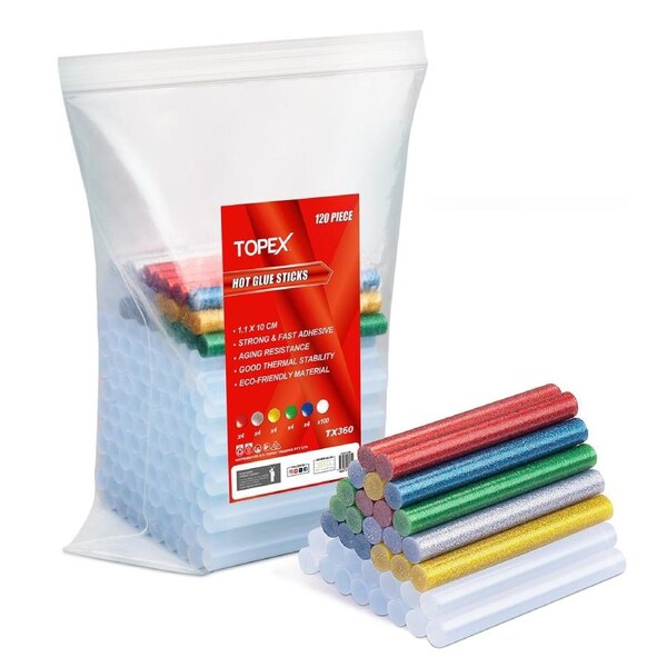 TOPEX 120pce Glue Sticks, 1.1x10cm Hot Melt Glue Stick Adhesive Craft Stick Glue Gun Various Color