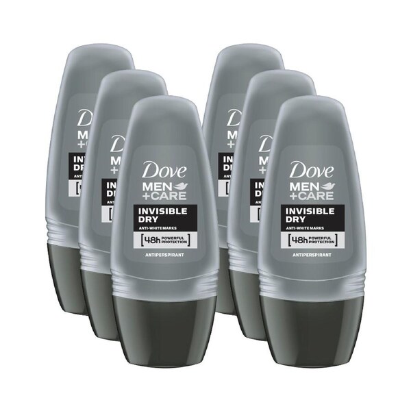 6 x Dove Men+Care Invisible Dry Deodorant Roll On Anti-White Marks 50mL