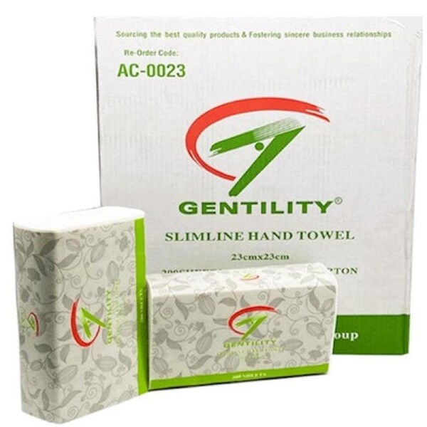 A&C Gentility Slimline Hand Paper Towels TAD 23x23cm 1ply 200 Sheets x 20 Packs/Carton AC-0023