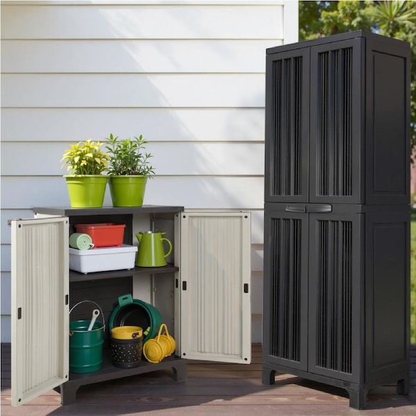 Gardeon Outdoor Storage Cabinet Box Garage Adjustable Shelf Garden Shed Lockable Half Rattan