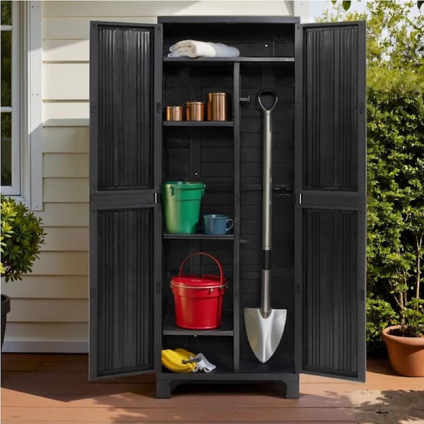 Gardeon Outdoor Storage Cabinet Box Garage Adjustable Shelf Garden Shed Lockable Tall Classical Black