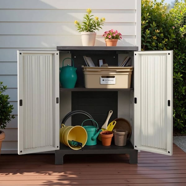 Gardeon Outdoor Storage Cabinet Box Garage Adjustable Shelf Garden Shed Lockable Half Classical Black