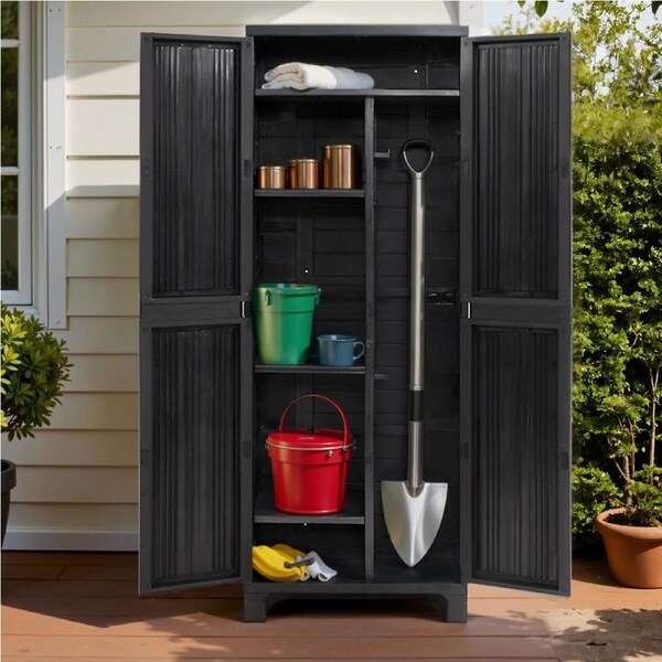 Gardeon Outdoor Storage Cabinet Box Garage Adjustable Shelf Garden Shed Lockable Half Classical Black