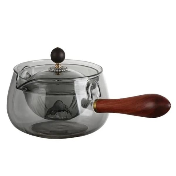 360° Rotation Glass Filter Wooden Handle Teapot