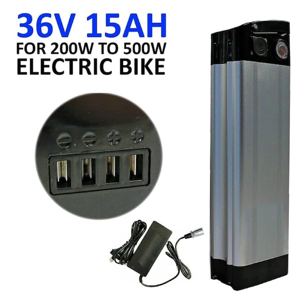 36V 15Ah Lithium Fish Battery for 200W 250W 350W Electric Bike Bicycle eBike + Charger