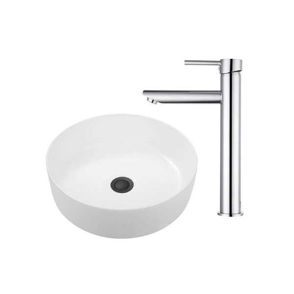 ACA 350mm Bathroom Basin With Bathroom Tap Set Above Counter White Hand Wash Bowl Chrome