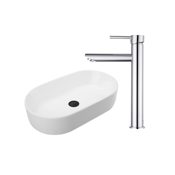 ACA 530mm Bathroom Basin With Bathroom Tap Set Above Counter White Hand Wash Bowl Chrome
