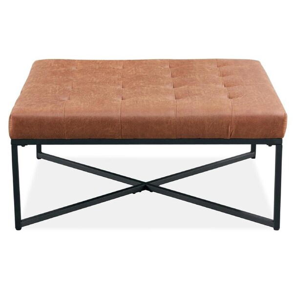 Chelsea Fabric Square Ottoman Footstool Bench Light Brown