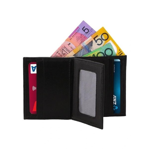 Pierre Cardin Mens Slim Bi-Fold Leather Wallet Rustic w/ RFID Protection in Black