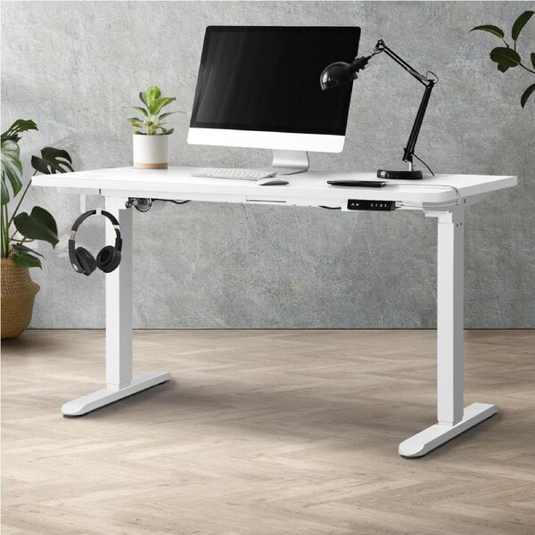 Oikiture 150CM Standing Desk Single Motor White Frame White Desktop