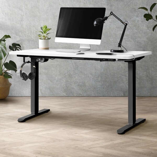 Oikiture 150CM Standing Desk Single Motor Black Frame White Desktop