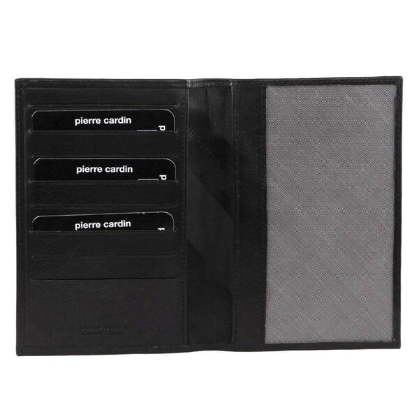 Pierre Cardin Leather Passport Holder Cover Wallet w/ RFID Protection - Black