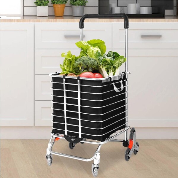 Traderight Foldable Shopping Cart Trolley Basket Rolling Folding Grocery Luggage Portable 40L Capacity