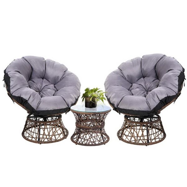 1-3PCS Gardeon Outdoor Bistro Set Lounge Setting Papasan Chairs Table Patio Furniture Brown Chairx2+Table