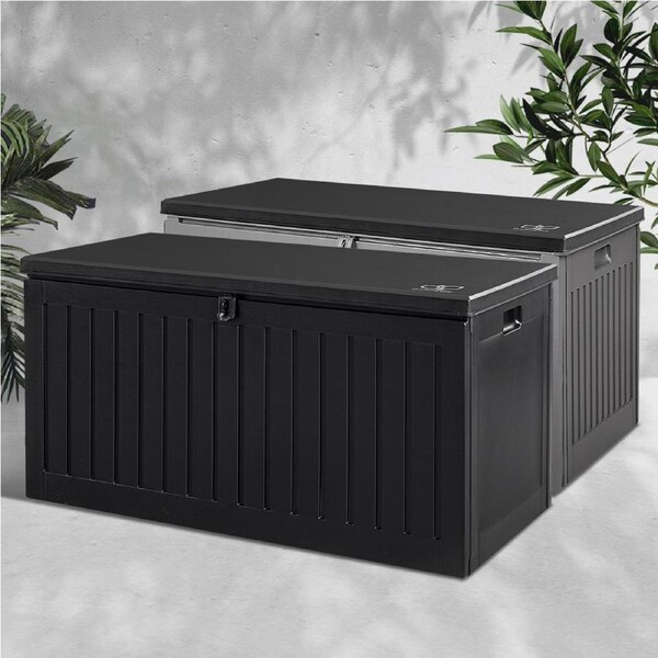 Gardeon Outdoor Storage Box 270L Lockable Garden Deck Shed Tool Organiser Black