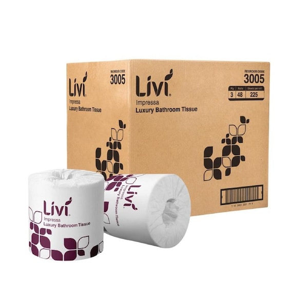 LIVI Impressa Embossed 3 ply 225 sheet Premium Toilet Tissues x 48 rolls