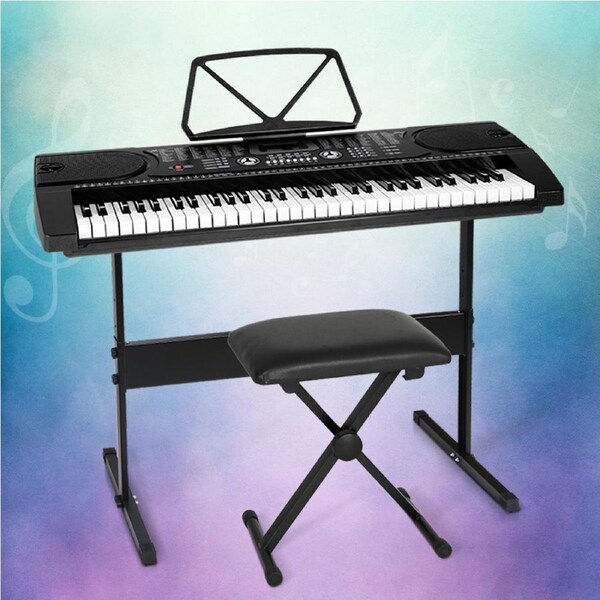 Alpha 61 Keys Electronic Piano Keyboard Digital Electric w/ Stand Stool Black