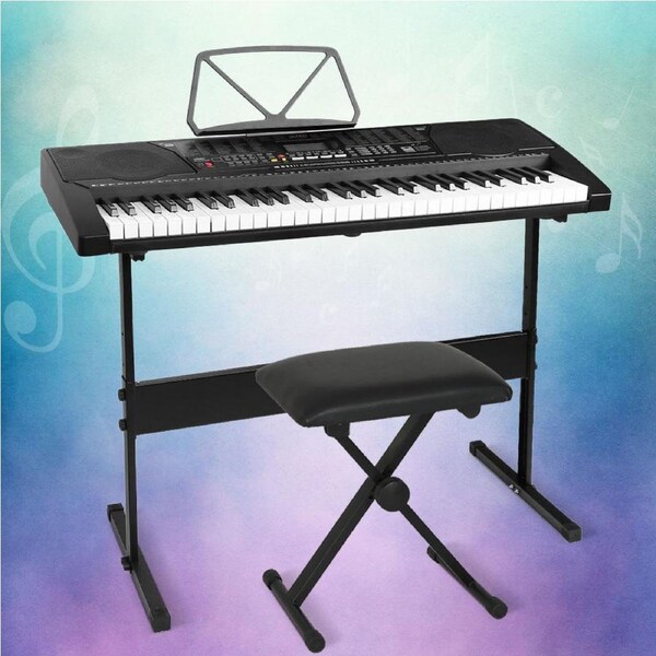 Alpha 61 Keys Electronic Piano Keyboard Digital Electric w/ Stand Stool Lighted