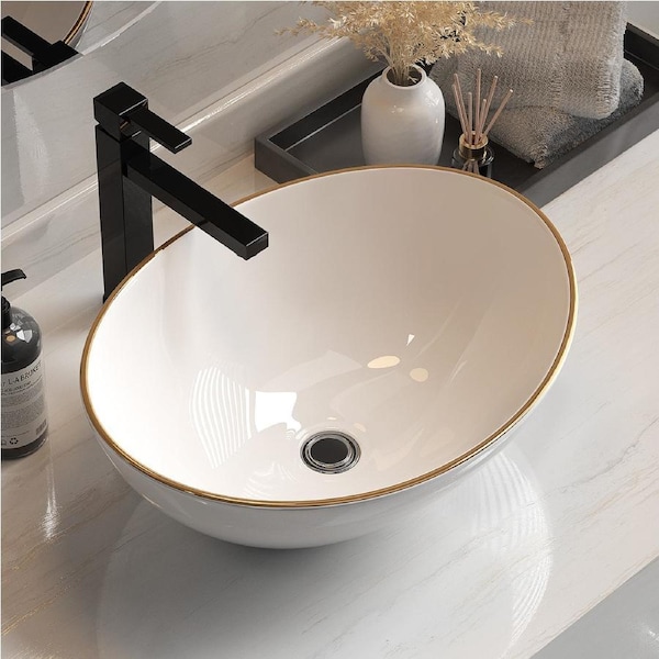 34x41cm Cefito Ceramic Basin Bathroom Vanity Sink Hand Wash Bowl Gold Line