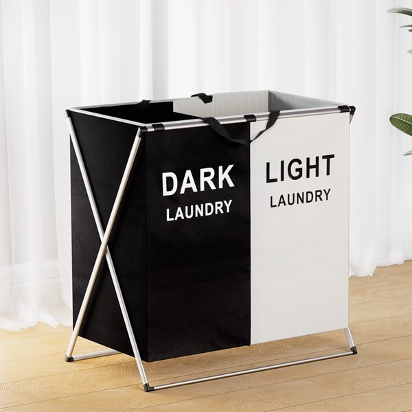 2 Sections Artiss Laundry Basket Hamper Large Foldable Washing Clothes Storage