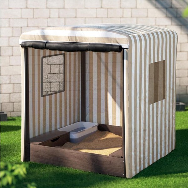 Keezi Kids Sandpit Wooden Sandbox Sand Pit with Canopy Window Water Basin 120cm