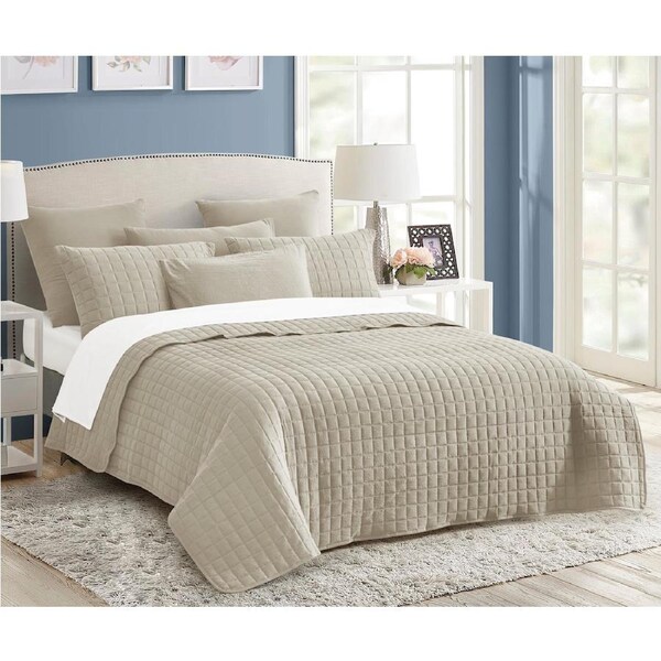 7 Piece Vintage Stone Wash Comforter/Bedspread/Coverlet Set Queen / Natural