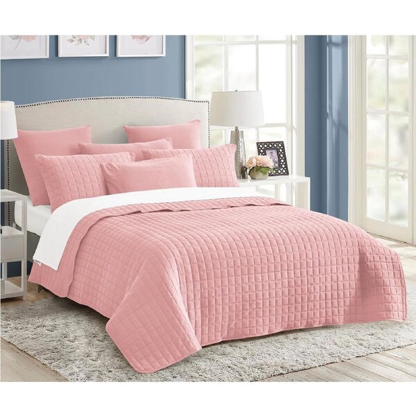 7 Piece Vintage Stone Wash Comforter/Bedspread/Coverlet Set Queen / Nude Pink