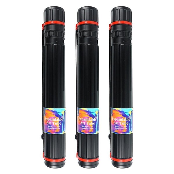 3x Art Boxd 63.5cm Expandable Poster/Art Storage Tube Painting Paper Holder BLK