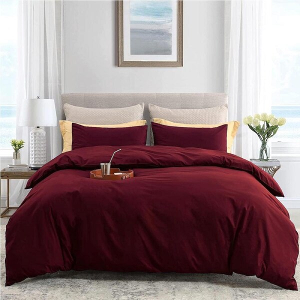 LINENOVA 3 Pieces Fully Reversible Soft Bedding Quilt Cover Set (Single/Double/Queen/King/Super King) Double