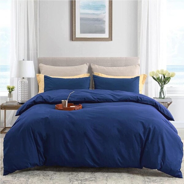 LINENOVA Navy Comfort Vintage Quilt Cover Set Bedding Luxury Soft (Single/Double/Queen/King/Super King) Single
