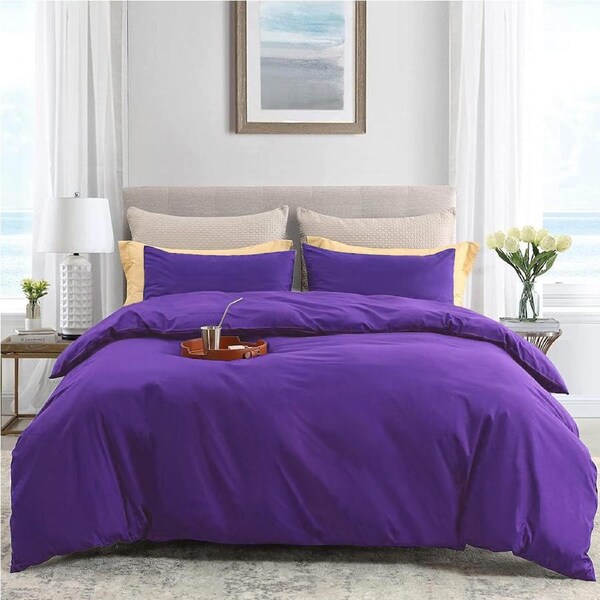 LINENOVA Purple Quilt Cover Set - Ultra Soft Microfiber Doona Cover Bedding Set in Solid Plain Color Single