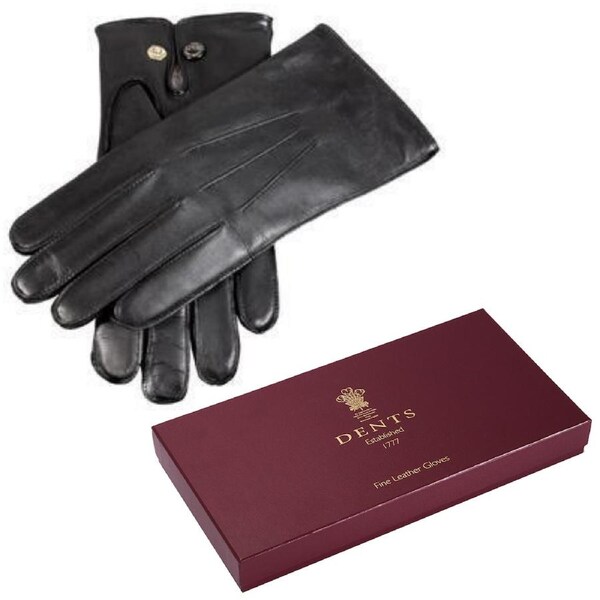 DENTS Mens Premium Kangaroo Leather Gloves Wool Lined Winter Gift - Black Large
