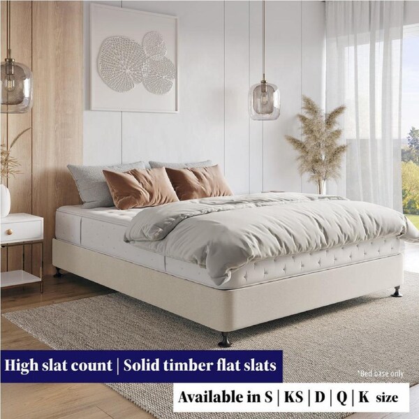 Zzz Atelier Ensemble Bed Base Solid Timber Flat Slat Frame Support All Sizes - Single / Beige