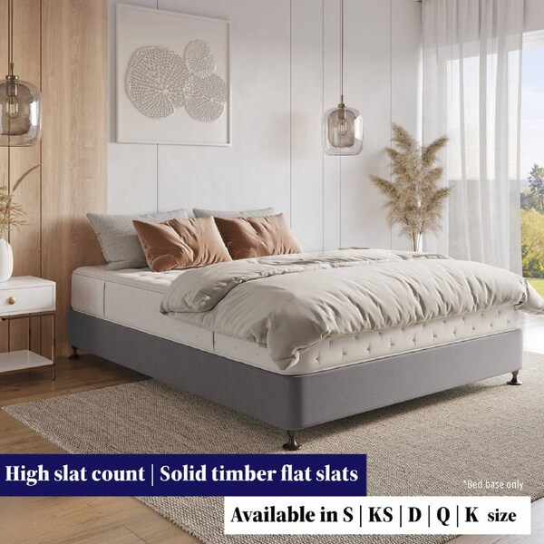Zzz Atelier Ensemble Bed Base Solid Timber Flat Slat Frame Support All Sizes - Single / Grey