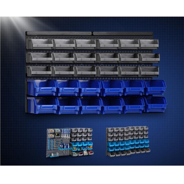 Giantz Storage Bin Rack Wall Mounted Tools Shelving Workshop Garage Storage Part Model 02: 60 Bins Wall Mount