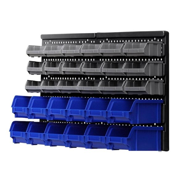 Giantz Storage Bin Rack Wall Mounted Tools Shelving Workshop Garage Storage Part Model 01: 30 Bins Wall Mount