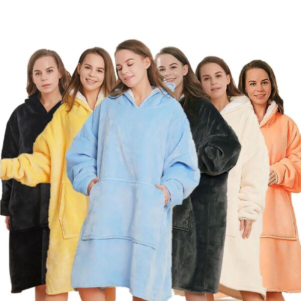 Ozoffer XHoodie Oversize Plush Warm Blanket Hoodie Ultra Comfy Giant Sweatshirt Huggle Fleece 99cm long Grey