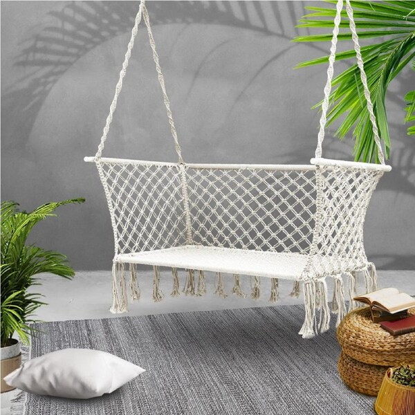 Gardeon Double Hammock Chair 2 Person Camping Bed Rope Indoor Cream