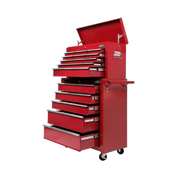 Giantz 14 Drawers Tool Cabinet Box Trolley Rolling Wheels Storage Chest Red