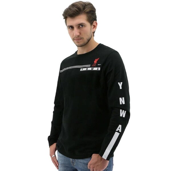 Liverpool FC Mens Long Sleeve Crew T Shirt Tee Top Soccer Football YNWA - Black 3XL