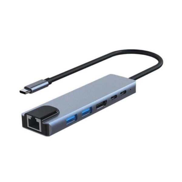 6 in 1 USB-C Type-C HD Output Adapter with 4K HDMI RJ45 USB 3.0 PD 100W HUB Adapter For MacBook & USB C Laptops