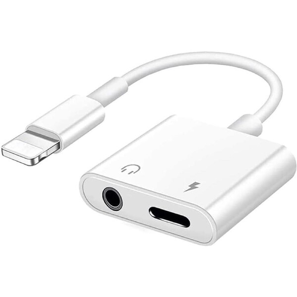 2 In 1 Audio Adapter Charging Earphone Cable For iPhone & Aux Jack Headset Lighting 3.5mm To Headphone Splitter - White