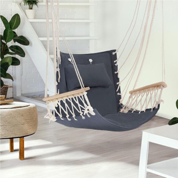 Gardeon Hammock Chair Hanging Rope Outdoor Swing Hammocks Camping Portable Grey